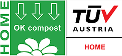 TUV certification logo for home compostable plastics